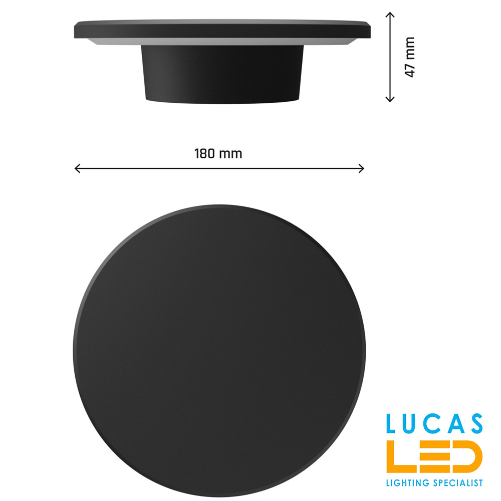Surface LED Wall Facade Light- 12W- IP44- 1500lm- 3000/4000/6000K CCT- Black- Outdoor&Indoor lamp- round light- PIATTA