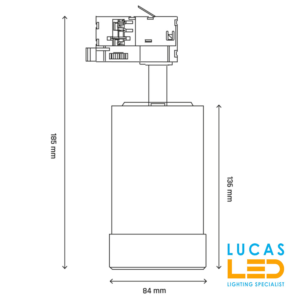 20W LED Track Lighting CCT - 3000/4000/6000K - 2225lm - Rail-mounted projector - Adjustable - PAVA BASIC White body
