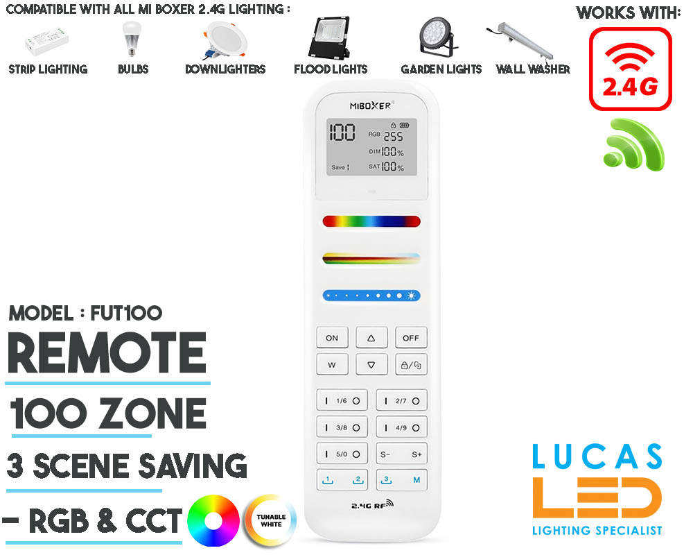 Remote Control • RGB+CCT • MiBoxer • 100 Zone • Wireless • Compatible • Smart System • FUT100