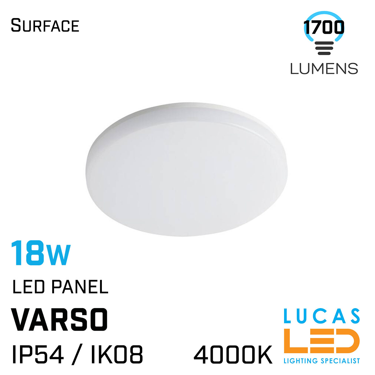 18W Outdoor LED Panel Light - IK08 - 4000K - IP54 waterproof - 1700lm - VARSO