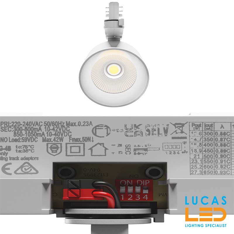 12-42W LED Track Lighting - 4000K - 4500lm - Dimmable Dip Switch - Rail-mounted projector - Adjustable - ARTEMIDA MAXI White body 