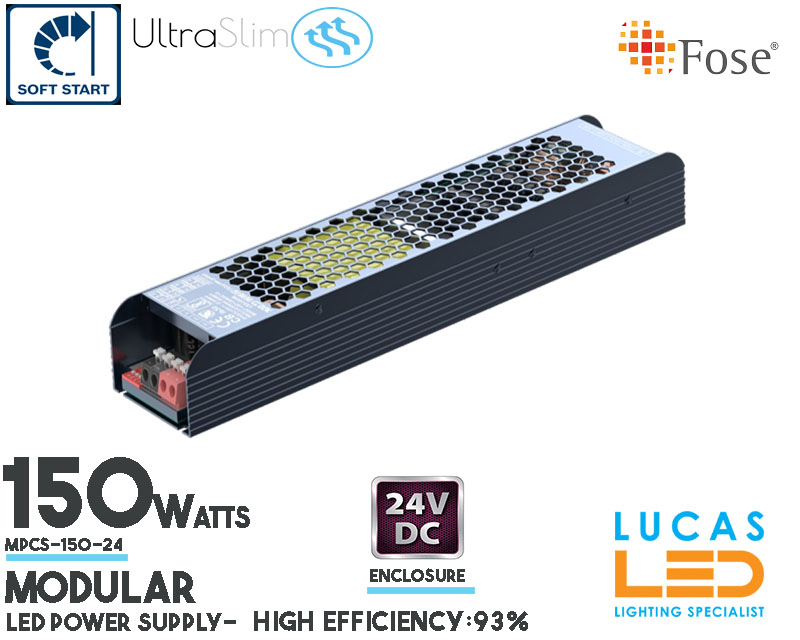 LED Driver Power Supply • 150 watts • 6.25A • DC 24V for LED Strips •  Soft Start • Dimmable DIP switch 25%-100% •