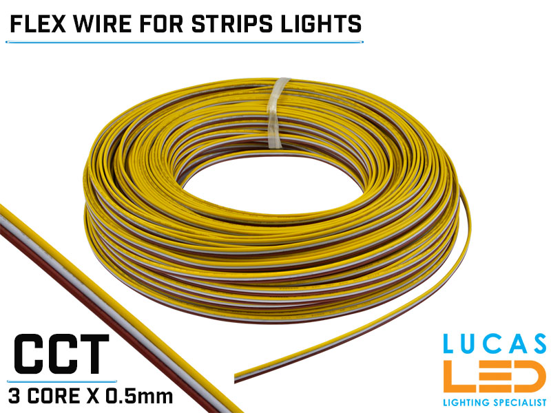 LED Power cable • CCT • Flexible • 3 core x 0.5mm • 20 AWG • 80° • 300V • VW-1 • 100m/reel • Price per 1 meter