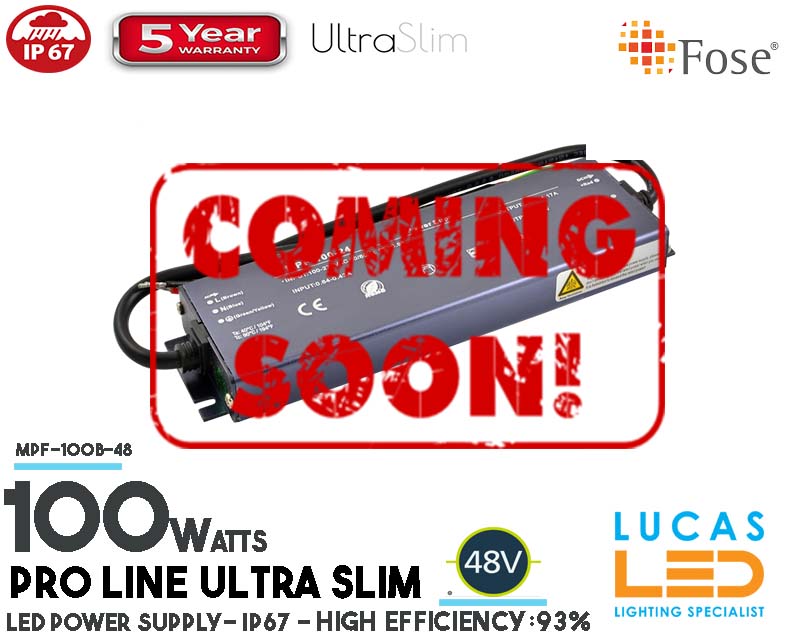 LED Driver Power Supply • 48V • 100 watts •Indoor & Outdoor use • IP67 • Waterproof • Metal case • 5 year • PRO Line • Active Filter •
