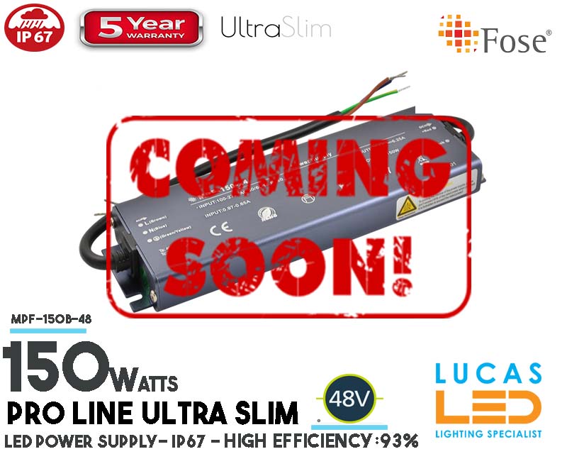 LED Driver Power Supply • 48V • 150 watts • Indoor & Outdoor use • IP67 • Waterproof • Metal case • PRO Line • Active Filter • 5 years •