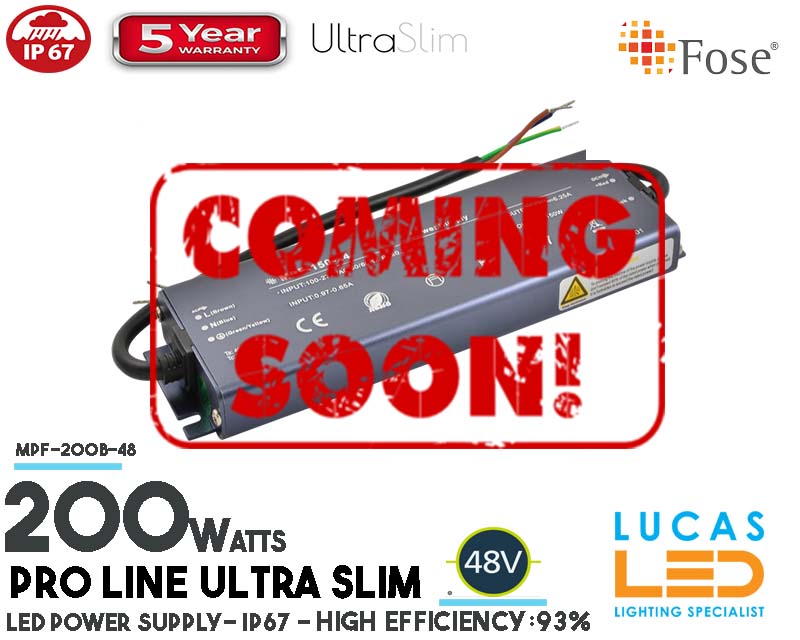 LED Driver Power Supply • 48V • 200 watts • Indoor & Outdoor use • IP67 • Waterproof • Metal case • PRO Line • Active Filter • 5 years • 
