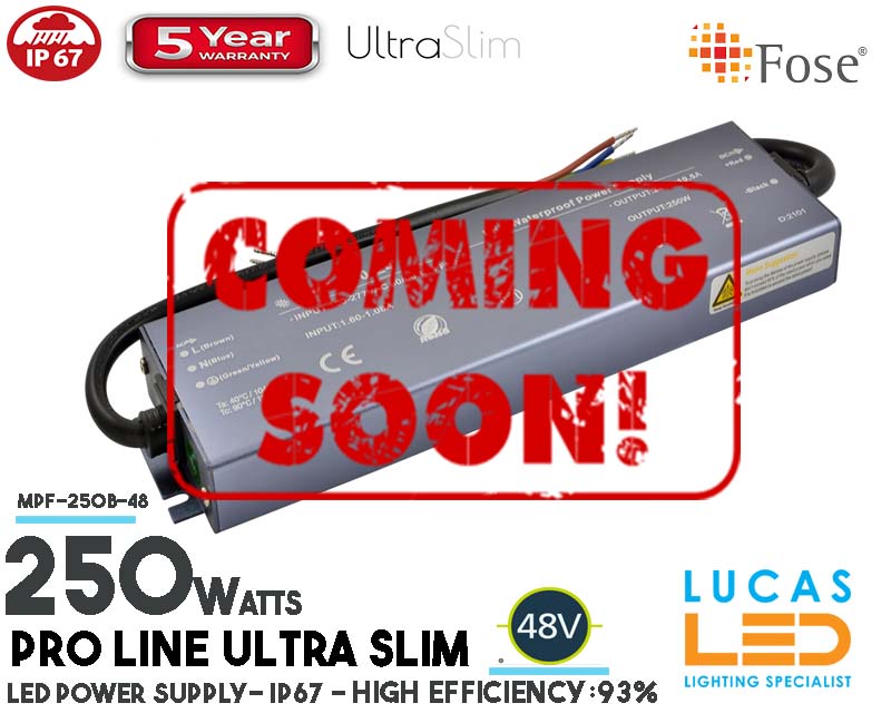 LED Driver Power Supply • 48V • 250 watts • Indoor & Outdoor use • IP67 • Waterproof • Metal case • PRO Line • Active Filter • 5 years • 