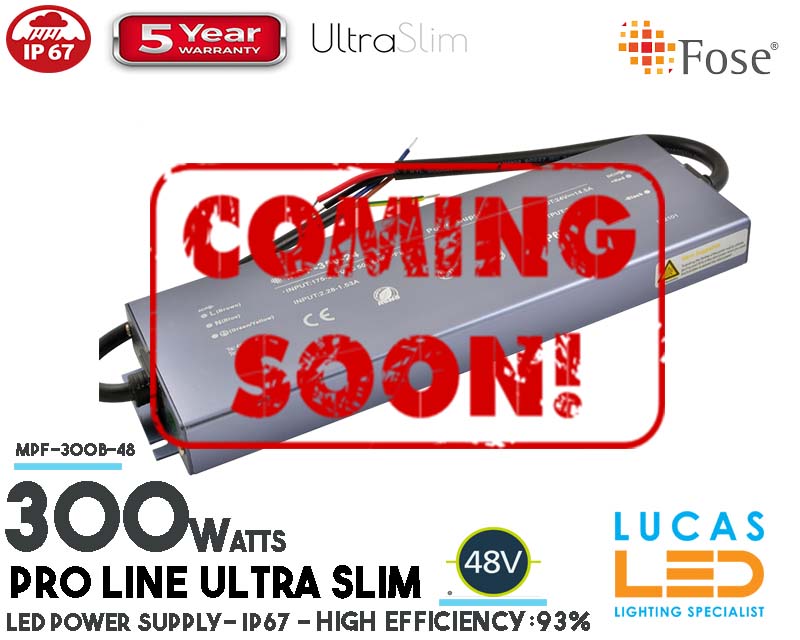 LED Driver Power Supply • 48V  DC • 300 watts • Indoor & Outdoor use • IP67 • Waterproof • Metal case • PRO Line • Active Filter • 5 years • 