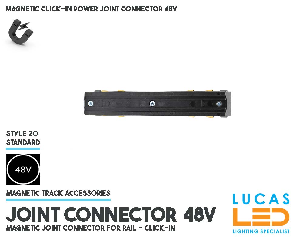 Straight Line Joint Connector 48V • Magnetic Track Rail 48V • Click-in • Feed Joint • Single Circuit •Black body• for Magnetic Track Light • 