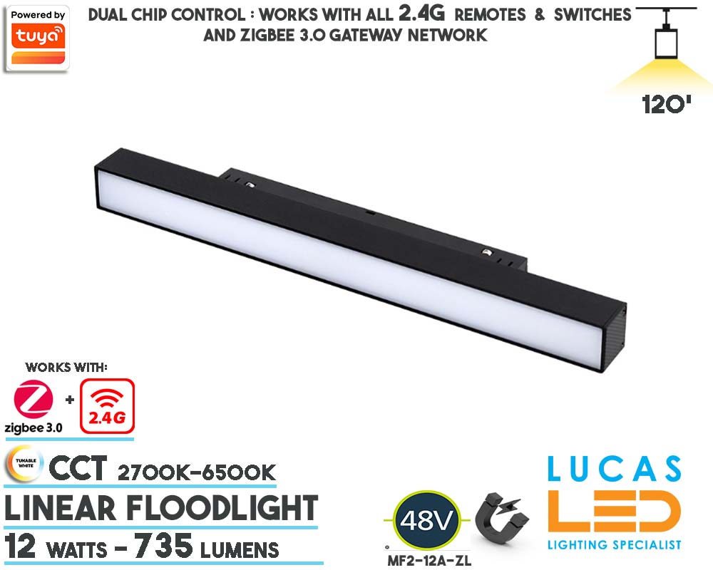 48V CCT Dual White Tunable •  Linear Smart Magnetic Track Light • 12 watts • CCT • 735 lm • ZigBee 3.0 + 2.4G control • Tuya • 20mm • MiBoxer  •