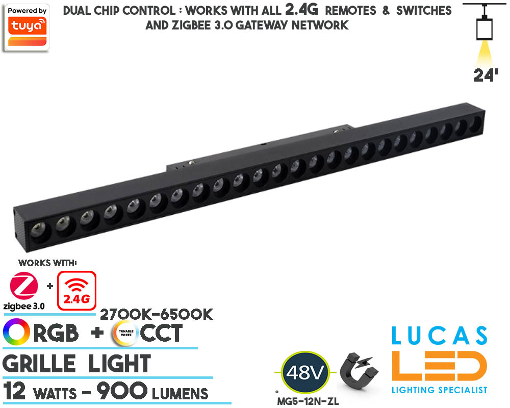 48V RGB CCT Dual White Tunable •  Grille Smart Magnetic Track Light • 12 watts • RGB CCT • 900 lm • ZigBee 3.0 + 2.4G control • Tuya • 20mm • MiBoxer  •