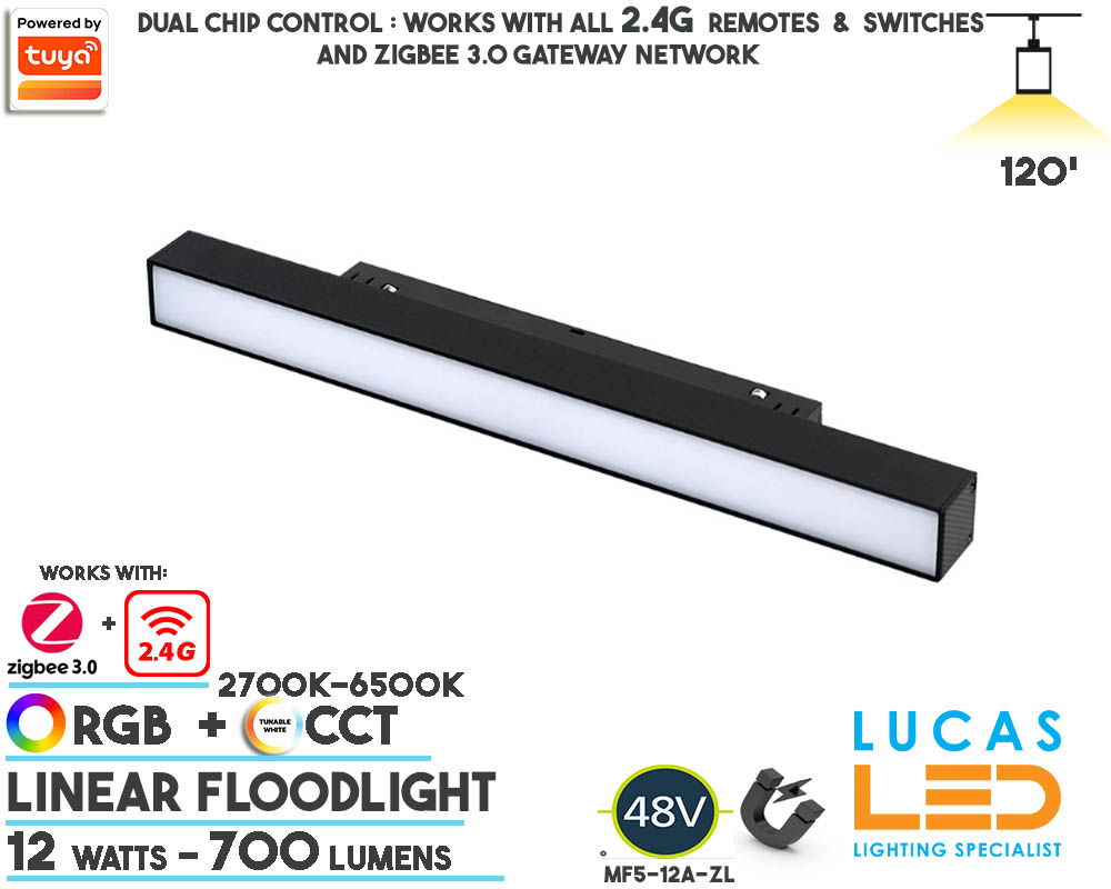 48V RGB CCT Dual White Tunable •  Linear Smart Magnetic Track Light • 12 watts • RGB CCT • 700 lm • ZigBee 3.0 + 2.4G control • Tuya • 20mm • MiBoxer  •