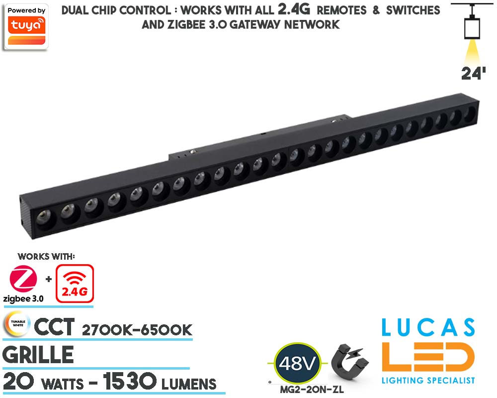 48V CCT Dual White Tunable •  Grille Smart Magnetic Track Light • 20 watts • CCT • 1530 lm • ZigBee 3.0 + 2.4G control • Tuya • 20mm • MiBoxer  •