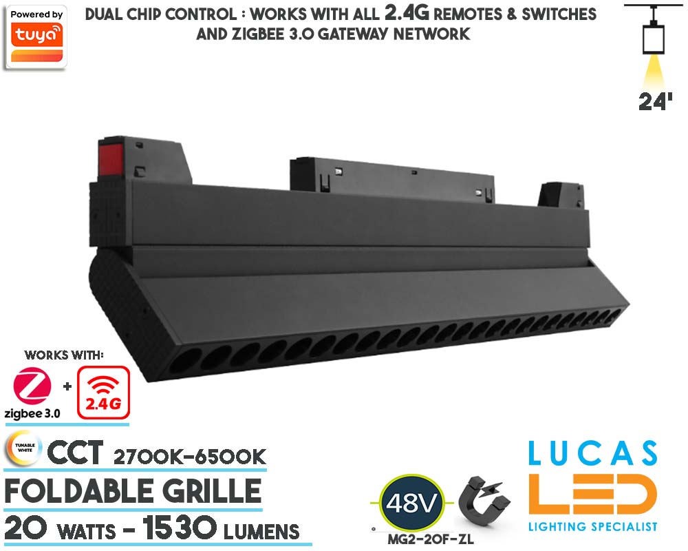 48V CCT Dual White Tunable • Foldable Grille Smart Magnetic Track Light • 20 watts • CCT • 1530 lm • ZigBee 3.0 + 2.4G control • Tuya • 20mm • MiBoxer  •
