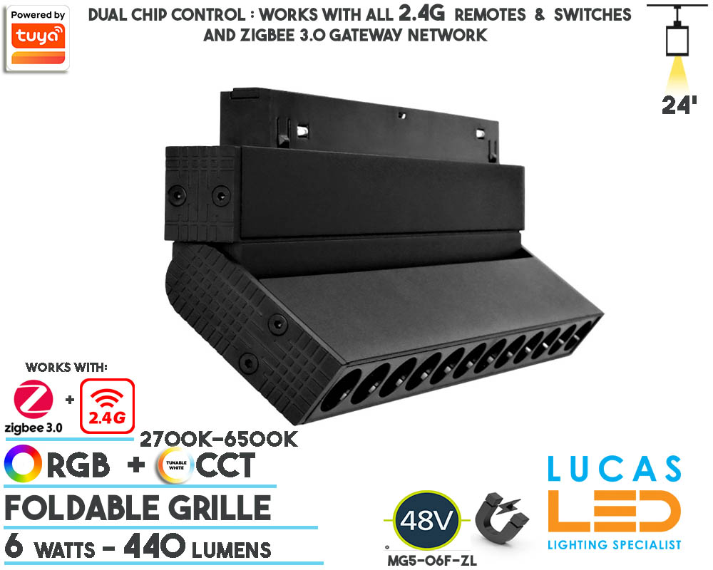 48V RGB + CCT Dual White Tunable • Foldable Grille Smart Magnetic Track Light • 6 watts • RGB CCT • 440 lm • ZigBee 3.0 + 2.4G control • Tuya • 20mm • MiBoxer  •