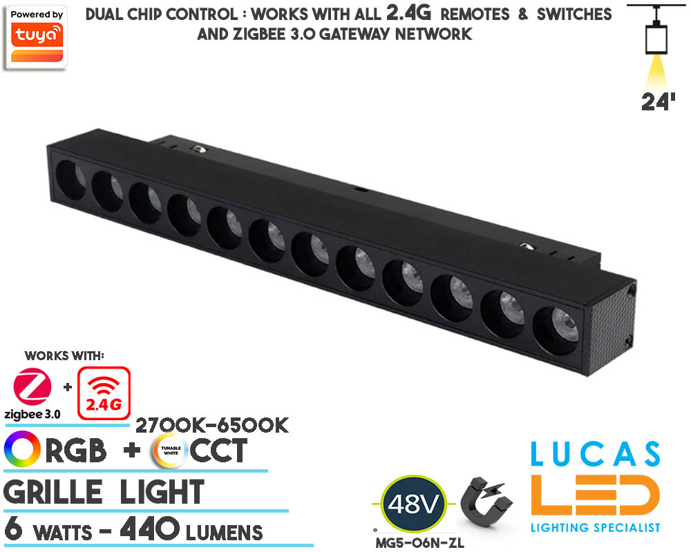 48V RGB CCT Dual White Tunable •  Grille Smart Magnetic Track Light • 6 watts • RGB CCT • 440 lm • ZigBee 3.0 + 2.4G control • Tuya • 20mm • MiBoxer  •