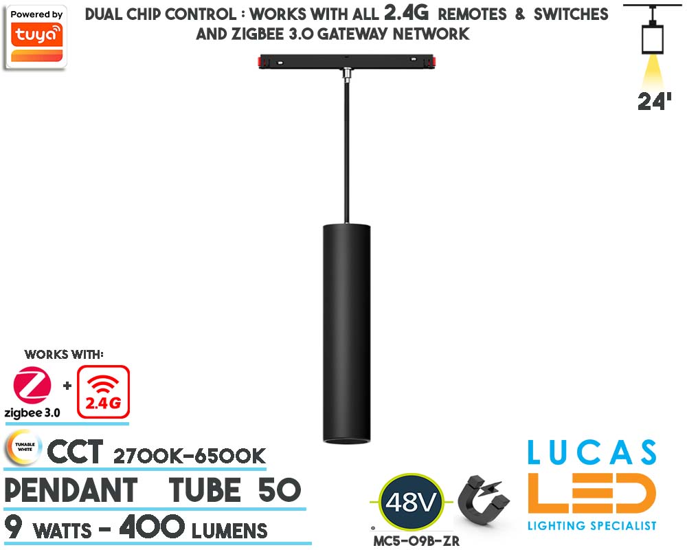 48V CCT Dual White Tunable •  Pendant tube Smart Magnetic Track Light • 9 watts • CCT • 600 lm • ZigBee 3.0 + 2.4G control • Tuya • 20mm • MiBoxer  •