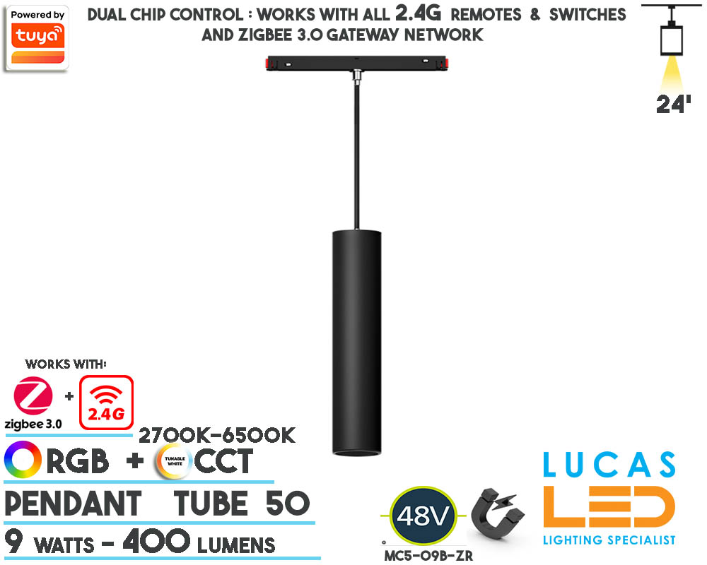 48V RGB CCT Dual White Tunable •  Pendant tube Smart Magnetic Track Light • 9 watts • RGB CCT • 400 lm • ZigBee 3.0 + 2.4G control • Tuya • 20mm • MiBoxer  •