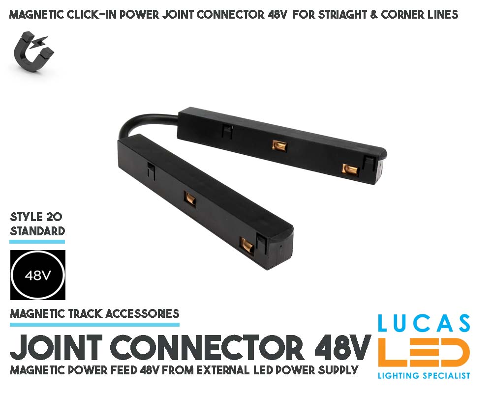 Corner Joint Connector 48V • Magnetic Track Rail 48V • Click-in •Corner Feed  • Single Circuit •Black body• for Magnetic Track Light • 