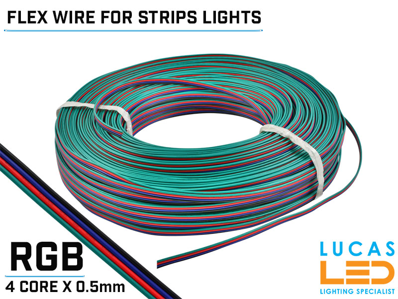  RGB LED Power cable, flexible for Led Strips - 4 core x 0.5mm - 20AWG - 80° - 300V -  VW-1 - 100m/reel - Price per 1 meter