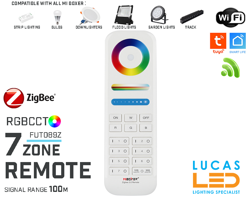 Zigbee 3.0 Remote Control • RGB+CCT • MiBoxer • 7 Zone • 2.4G • Wireless • WiFi • Compatible • Smart Lighting System • FUT089Z