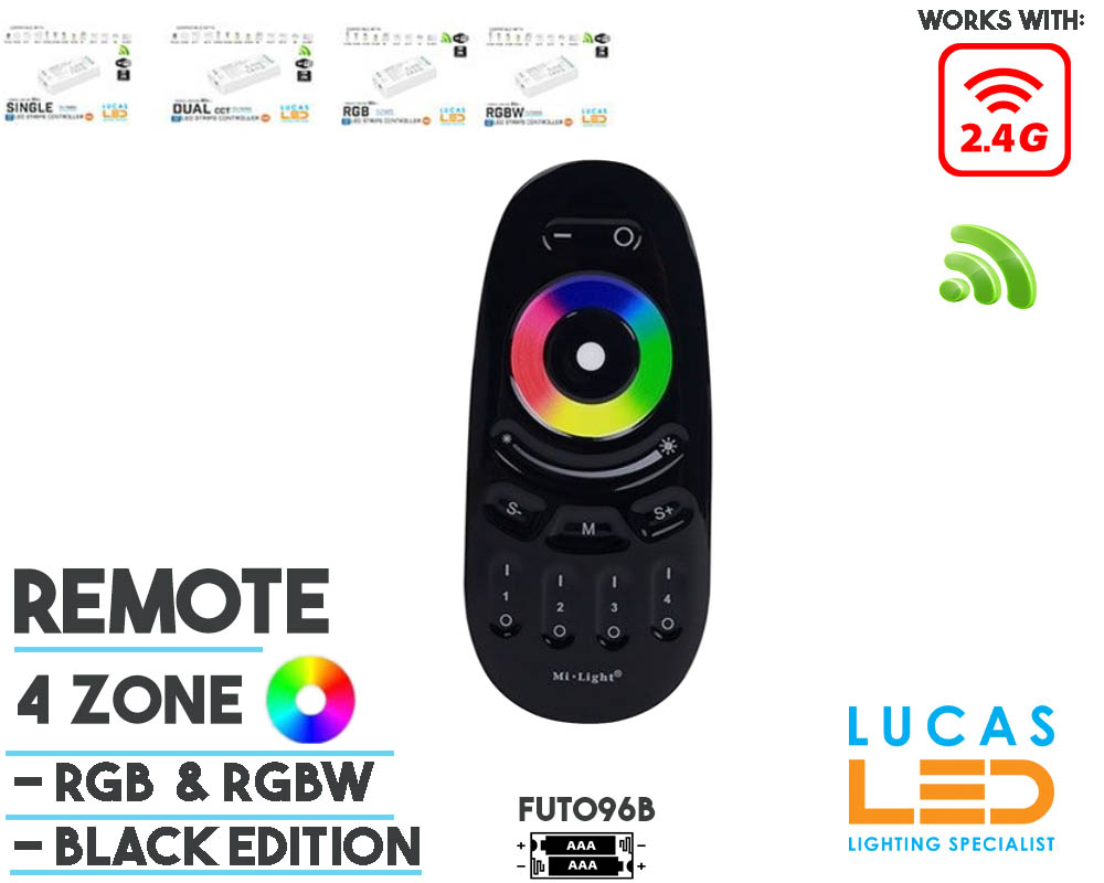 Remote Control • RGB & RGBW • MiBoxer • 4 Zone • 2.4G • Wireless • Compatible • Smart System • FUT096B • Black edition