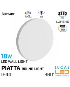 Surface LED Wall Facade Light- 18W- IP44- 2350lm- 3000/4000/6000K CCT- White- Outdoor&Indoor lamp- round light- PIATTA