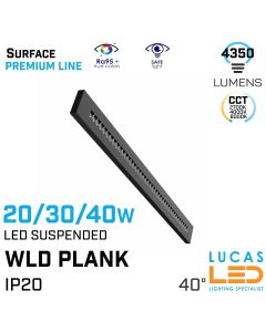 20/30/40W Surface Suspended Pendant Light- WLD PLANK- CCT- 4350lm- 2700/4000/6000K- IP20- 5000lm- 1203x42x37mm- Slim Black Body