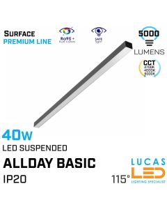 40W Surface Suspended Pendant Light CCT - 2700/4000/6000K - IP20 - 5000lm - 1203x42x37mm - ALLDAY BASIC Slim Black Body