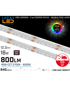 LED Strip RGB CCT • 800lm • 24V • 16W • RGB+CCT • 12.3mm • IP66 • PRO Version 2oz copper paths •