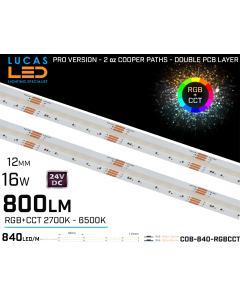 LED Strip RGB CCT • 800lm • 24V • 16W • RGB+CCT • 12mm • IP20 • PRO Version 2oz copper paths •