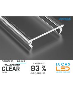 Diffuser Type "DOUBLE" • Base CLEAR • 93% Transparency • 2020 mm • Cover for LED Profile • Material PMMA