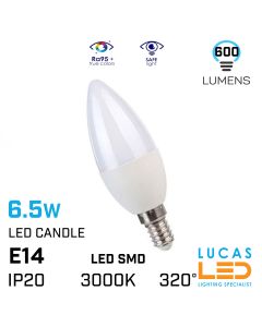 E14 LED Candle bulb light  6.5W - 3000K Warm White - 600lm - viewing angle 210° -  New Decorative DUN bulb light