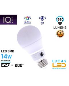 E27 LED bulb light - 14W - 2700K -1560lm - beam angle 200°- A60 - New IQ Technology -Warm White