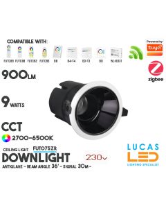 LED Downlight Anti Glare • CCT • 9w • 900lm • ZigBee 3.0 + 2.4G • Dual Chip • Smart Lighting System • MultiZone • Wireless • MiBoxer • FUT075ZR • 230V•