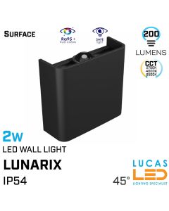 Surface LED Wall Facade Light CCT 2W- IP54- 200lm- 2700K-4000K-6500K- Black- Outdoor & Indoor lamp- Up & Down- LUNARIX