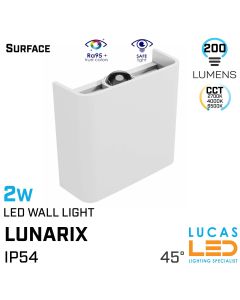 Surface LED Wall Facade Light CCT 2W- IP54- 200lm- 2700K-4000K-6000K- White- Outdoor & Indoor lamp- Up & Down- LUNARIX