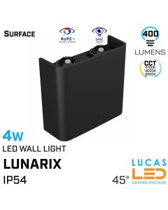 Surface LED Wall Facade Light CCT 4W- IP54- 400lm- 2700K-4000K-6500K- Black- Outdoor & Indoor lamp- Up & Down- LUNARIX