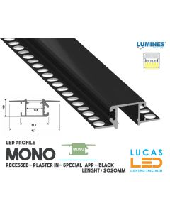 LED Profile • RECESSED • ARCHITECTURAL • PLASTER IN • "MONO" • BLACK • Aluminium • 2.02 Meters  length • PRO • multiset •