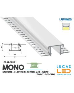 LED Profile • RECESSED • ARCHITECTURAL • PLASTER IN • "MONO" • WHITE • Aluminium • 2.02 Meters  length • PRO • multiset •