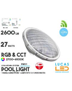 LED Underwater Light • Pool Light • RGB+CCT • 15W • 2600LM • IP68 • LoRa 443MHz • Smart Lighting System • Wireless • Control distance 50m  • PW01 • 12V