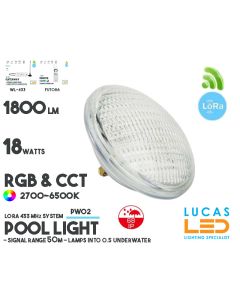 LED Underwater Light • Pool Light • RGB+CCT • 18W • 1800LM • IP68 • LoRa 443MHz • Smart Lighting System • Wireless • MiBoxer • Control distance 50m  • PW02 • 12V