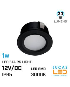 recessed-led-wall-ceiling-stairs-spot-light-1W-3000K-40lm-IP65-black-body-lucasled.ie