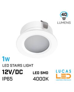 recessed-led-stair-spot-light-1W-4000K-40lm-IP65-white-body-lucasled.ie