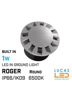 Outdoor LED in-ground recessed garden light 1W - IP66 - 6500K Ultra Cold White - IK09 - ROGER Grey