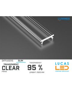 Diffuser Type "SLIM" • Base CLEAR • 95% Transparency • 2020 mm • Cover for LED Profile • Material PMMA