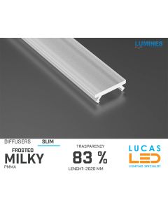Diffuser Type "SLIM" • Base FROSTED MILKY • 83% Transparency • 2020 mm • Cover for LED Profile • Material PMMA