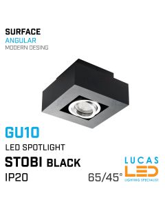 Surface LED Downlight GU10 - IP20 - ceiling fitting light - beam angle 65/45° - STOBI - Angular - White / Black body