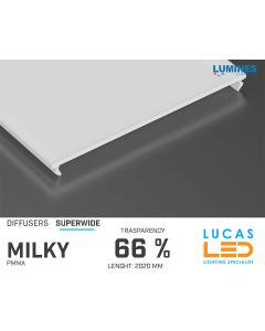 Diffuser Type "SUPERWIDE" • Base MILKY • 66% Transparency • 2020 mm • Cover for LED Profile • Material PMMA