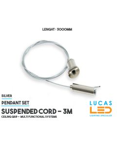 Pendant Set • Suspended Cord • Ceiling Grip • 3000mm • Silver Body